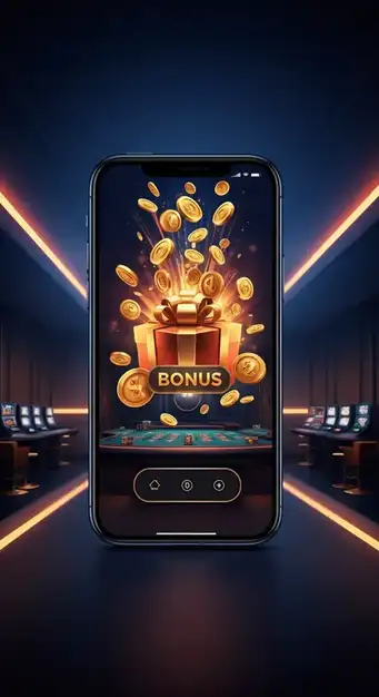 Une image représentant une pile de jetons de casino dorés avec des cartes à jouer et le logo Play Regal, symbolisant les bonus et promotions offerts.